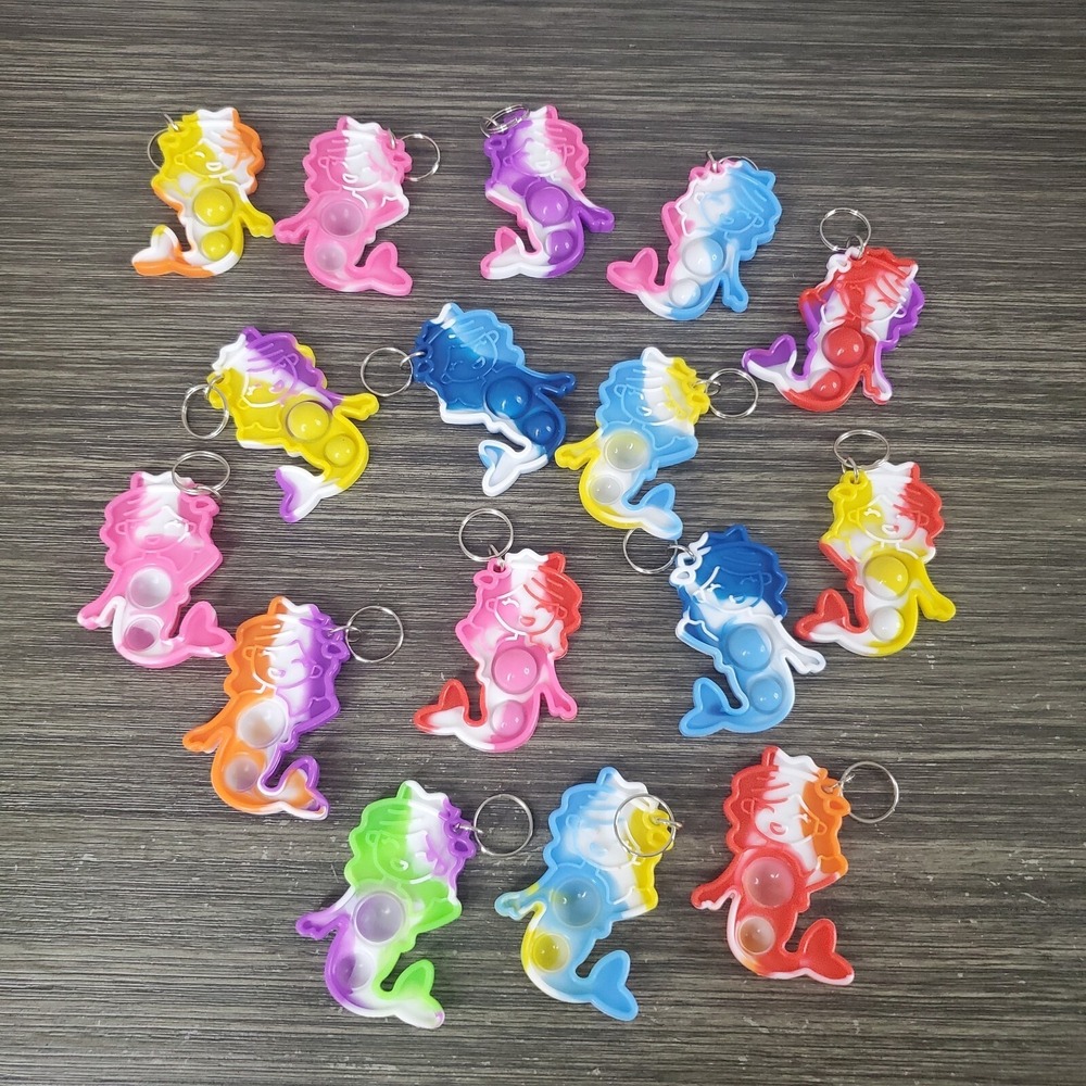Mini Bubble Pop‎ Mermaid Fidget Keychains (16) Party Favors Prize Box Rewards